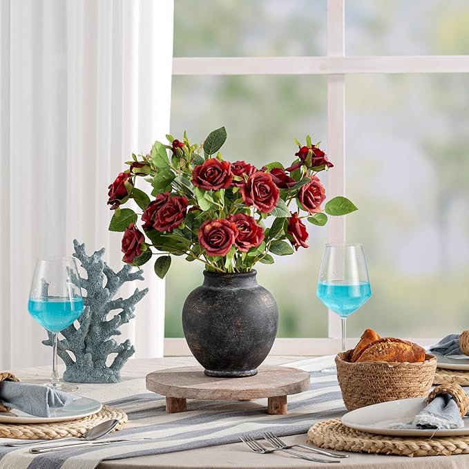 Ceramic Flower Vase, 6.7 Inch Rustic Farmhouse Decorative Vase Pottery Pampas Grass Vases for Home Decor Table Living Room Entryway Mantel Bookshelf Bedroom Bathroom Kitchen - Black