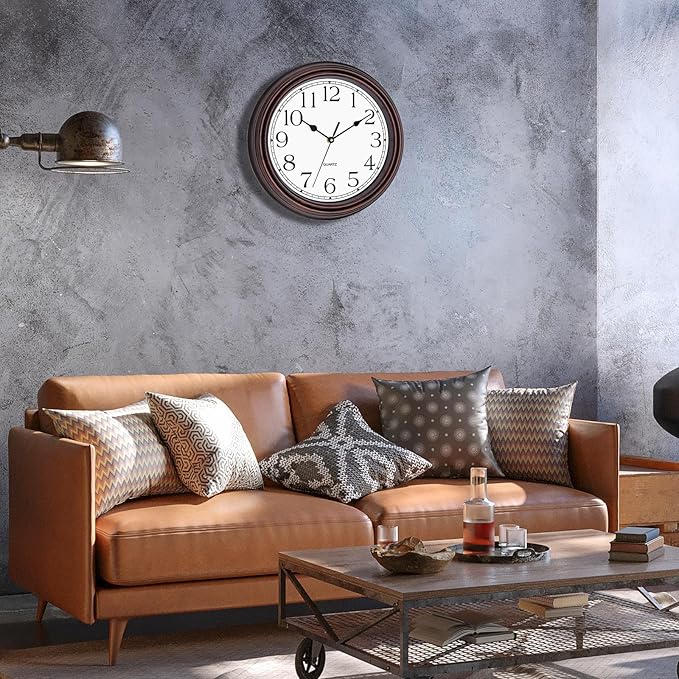 Foxtop 12 Inch Wall Clocks Battery Operated Silent Non-Ticking Classic Vintage Retro Wall Clock Decorative for Office Living Room Kitchen Home (Bronze)