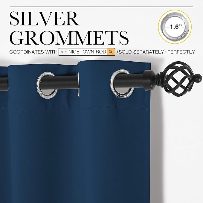 NICETOWN Window Curtain Panels, Thermal Insulated Solid Grommet Blackout Draperies/Drapes for Basement (Moroccan Blue, 1 Pair, 34 by 54-inch)