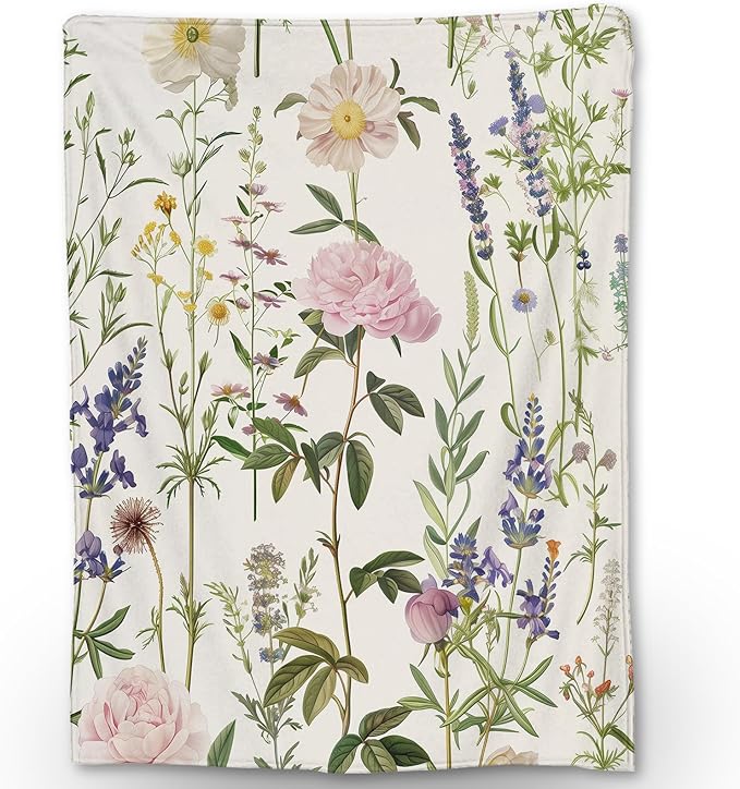 Floral Blanket - Soft, Cozy, Lightweight Flannel Throw Blankets for Couch, Bed, and Travel - Fuzzy, Fluffy Decor Perfect for Outdoor Use and Home Decor, Beautiful Flower Design 50×40 in