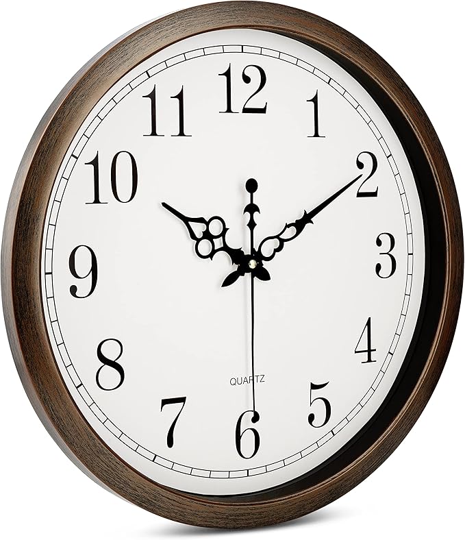Bernhard Products Large Wall Clock 16 Inch Silent Non Ticking Movement Quartz Battery Operated Round Easy to Read Decorative Classic Brown Home/Kitchen/Office/Classroom/School Clocks, Black Numbers