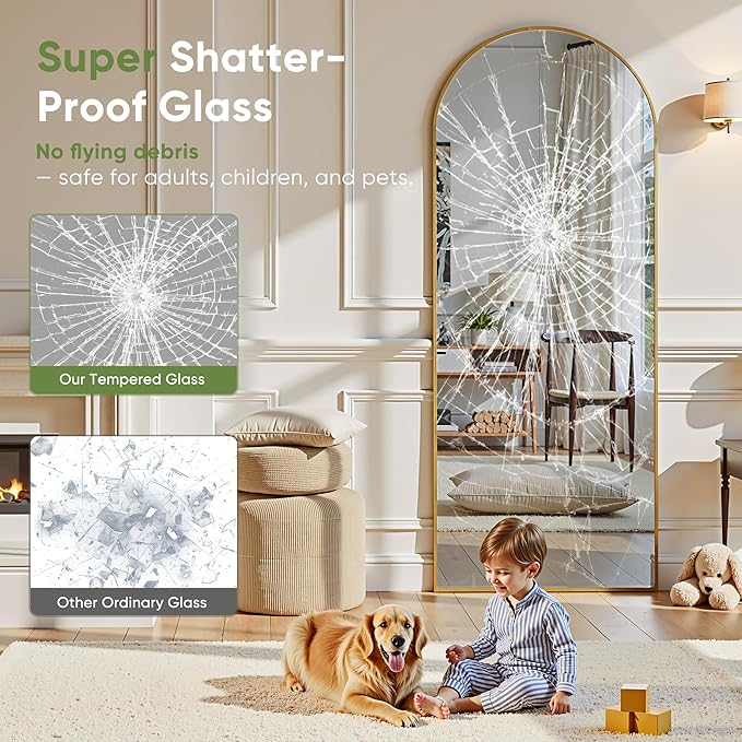 Full Length Mirror, 76"x34" Arched Full Body Mirror, Floor Mirrors with Stand, Body Mirrors Standing Hanging Leaning Against Wall,Aluminum Frame Mirrors for Bedroom Cloakroom,Living Room,Gold