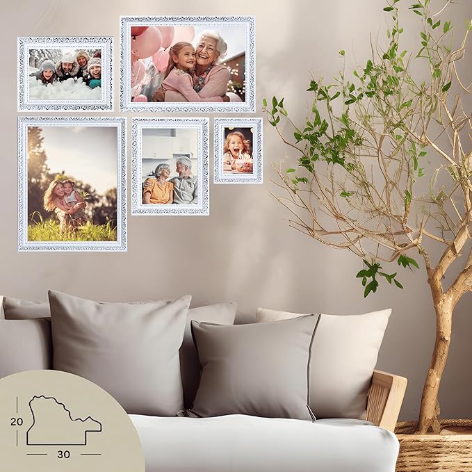 VictoR 11x14 Picture Frame Rubens White Silver - Picture Frames 11x14 - with Shutterproof Acrylic Glass - Antique - White 11 by 14 - only for hanging