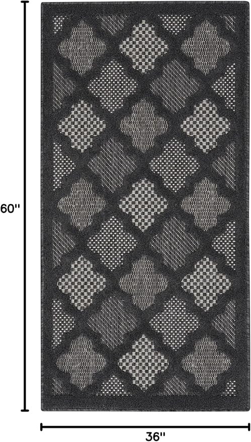 Nourison Home Easy Care Indoor/Outdoor Charcoal Black 3' x 5' Area Rug, Easy Cleaning, Non Shedding, Bed Room, Living Room, Dining Room, Backyard, Deck, Patio (3x5)