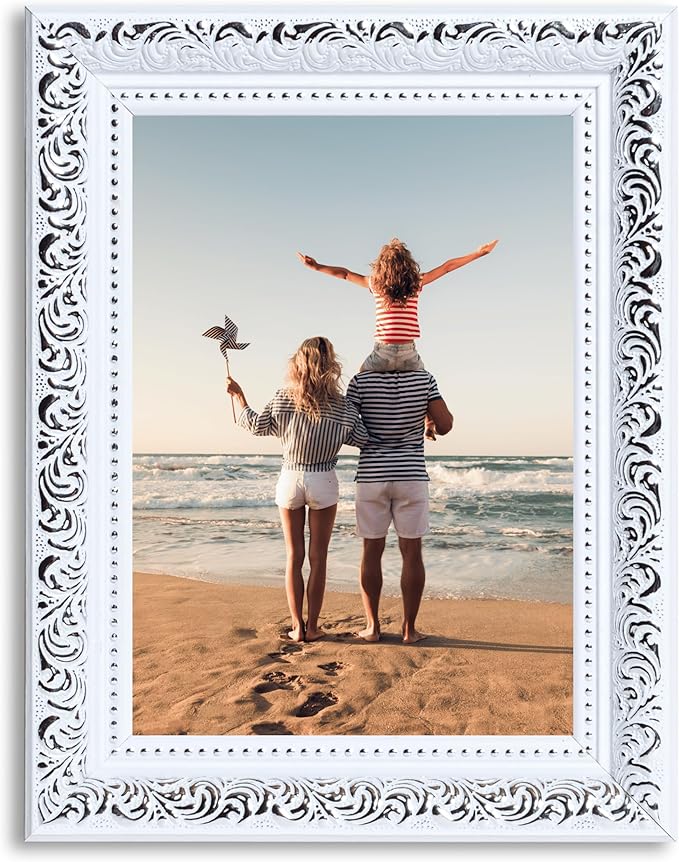 VictoR 5x7 Picture Frame Rubens White Silver - Picture Frames 5x7 - with Shutterproof Acrylic Glass - Antique - White 5 by 7