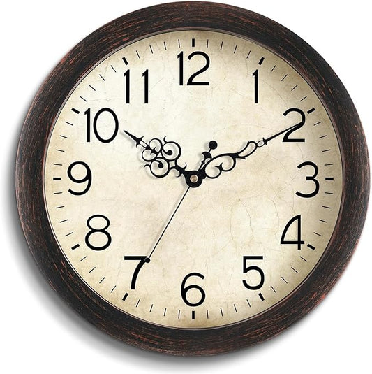 Wall Clock, Vintage Wall Clocks Battery Operated Quartz Silent Non-Ticking 16 Inch Retro Rustic Style Clock Decorative for Kitchen,Bathroom Home Office (Bronze)