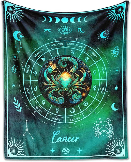 Cancer Blanket Gifts, 50" x 40" Rectangular Flannel Zodiac Throw Blanket Cozy, Gift for Boys Girls Teen Women Men Tarot Cards Lovers Birthday Anniversary Festival