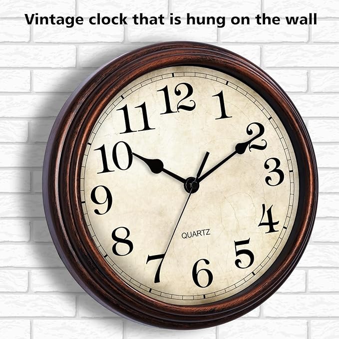 HYLANDA Wall Clock, 9 Inch Silent Non Ticking Classic Battery Operated Clocks, Decorative for Living Room, Bedrooms, Bathroom, Kitchen Office (Bronze)