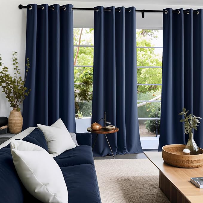 NICETOWN Navy Blue Blackout Draperies Heat Insulated Curtain 95 inch - Extra Long Thermal Insulated Shades for Bedroom, Living Room, Yard, Laundry, Pantry, Garage - 1 Pair, W52 x L95