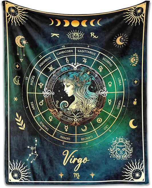 Virgo Blanket Gifts, 60" x 50" Rectangular Flannel Zodiac Throw Blanket Cozy, Gift for Boys Girls Teen Women Men Tarot Cards Lovers Birthday Anniversary Festival