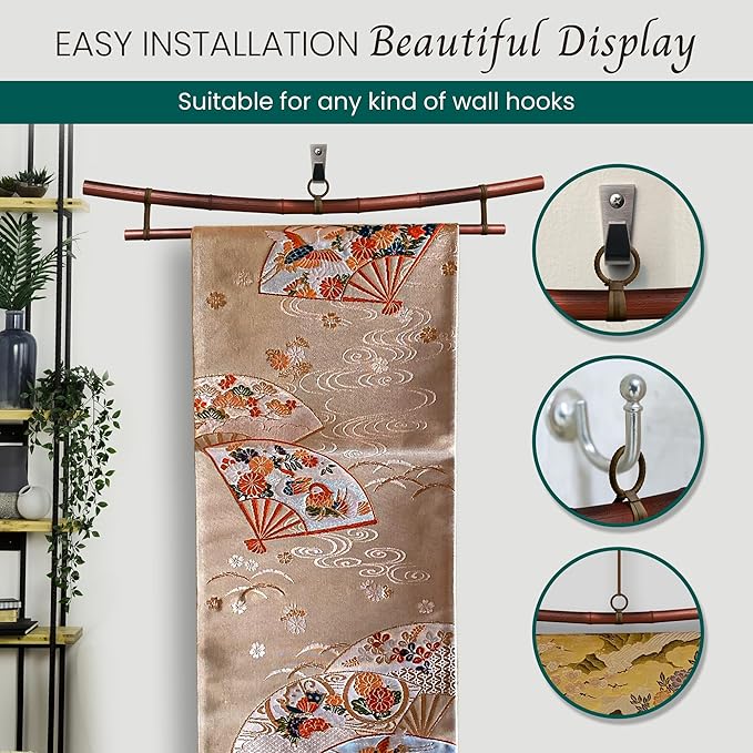 Smoked Bamboo Tapestry Holder, Rug Wall Hanger, Tapestry Wall Hanger, Obi Textile Hanger - Zen Pagoda Style Up to 19", 23", 30" or 36" - Japanese Ikat Kimono Display - Authentically Handmade (Fits 23 Inch tapestry)