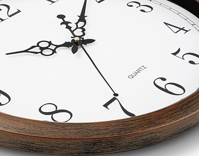 Bernhard Products Large Wall Clock 16 Inch Silent Non Ticking Movement Quartz Battery Operated Round Easy to Read Decorative Classic Brown Home/Kitchen/Office/Classroom/School Clocks, Black Numbers