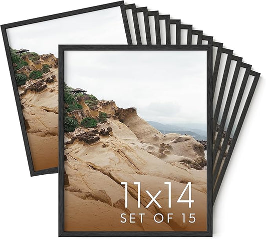 Haus and Hues 11x14 Black Oak Wood Picture Frames Set of 15 - Premium Bulk Picture Frames 11x14 Bundle - Elegant Gallery Wall Frame Set for Posters, Art Display - Ideal for Wall Decor in Home & Office