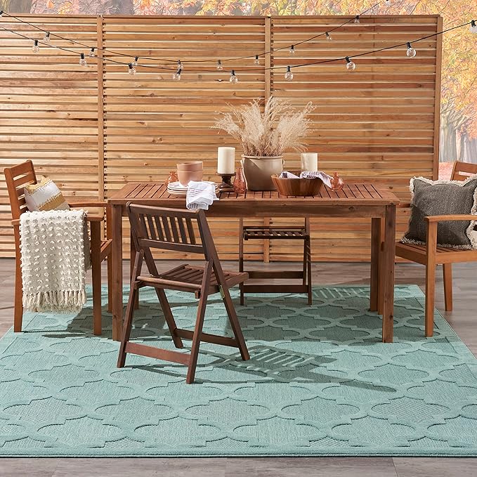 Nourison Home Easy Care 9' x 12' Aqua/Teal Indoor/Outdoor Fabric Rug