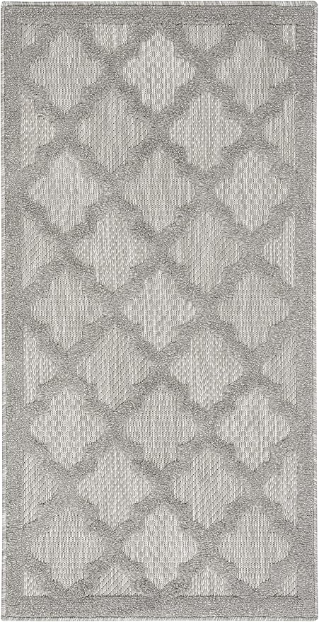 Nourison Home Easy Care Moroccan Silver Grey 2' x 4' Area Rug, Trellis, Easy Cleaning, Non Shedding, Bed Room, Living Room, Dining Room, Backyard, Deck, Patio (2x4)