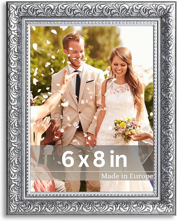VictoR 6x8 Picture Frame Rubens Black Silver - Picture Frames 6x8 - with Shutterproof Acrylic Glass - Antique - Black 6 by 8