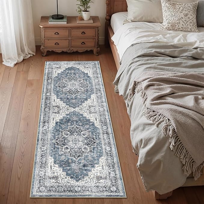 2x6 Vintage Runner Rug Low Pile Runners Non-Slip Machine Washable Rug Retro Distressed Print Lightweight Carpet for Hallway Kitchen Living Room Bedroom Laundry Room