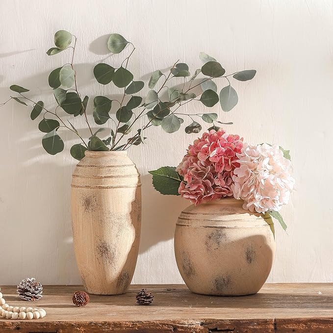 Large Ceramic Vase, 12.87 inch Tall Flower Vase for Home Decor, Vintage Retro Farmhouse Table Vases, Dining Table, Living Room, Kitchen, Office Decoration
