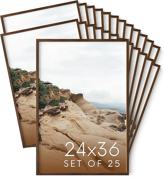 Haus and Hues 24x36 Walnut Oak Wood Picture Frames Set of 25 - Premium Bulk Picture Frames 24x36 Bundle - Elegant Gallery Wall Frame Set for Posters, Art Display - Ideal for Wall Decor in Home &