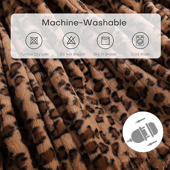 Electric Heated Blanket Throw Size 50"x60" - Dual-Sided with Microplush & Sherpa Fabric, 4 Heat Settings & 3 Hours Auto Off - Leopard Print