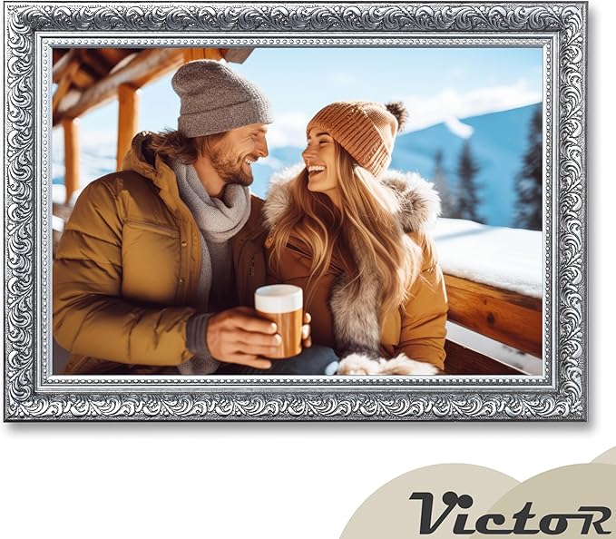 VictoR 8x12 Picture Frame Rubens Black Silver - Picture Frames 8x12 - with Shutterproof Acrylic Glass - Antique - Black 8 by 12 - only for hanging