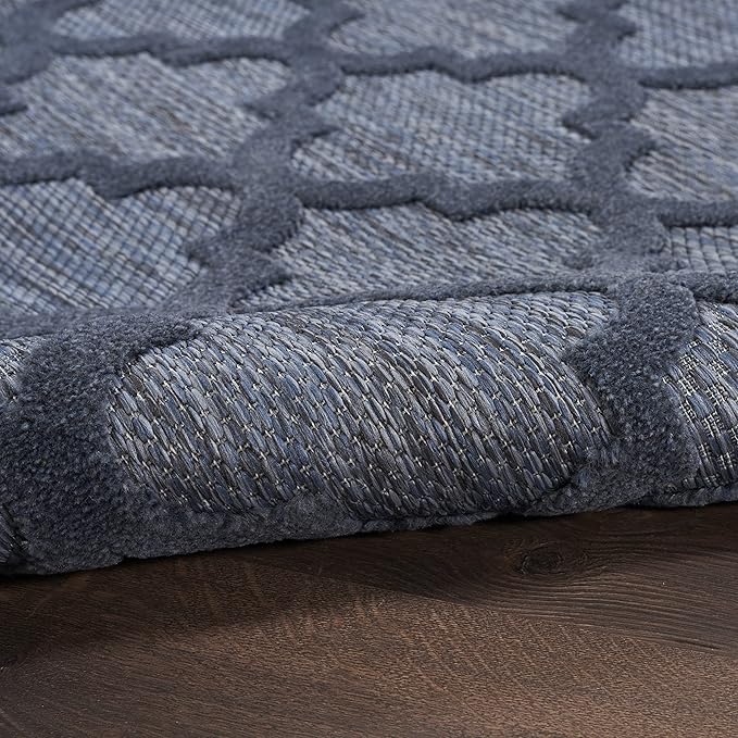 Nourison Home Easy Care Moroccan Navy Blue 9' x 12' Area Rug, Trellis, Easy Cleaning, Non Shedding, Bed Room, Living Room, Dining Room, Backyard, Deck, Patio (9x12)