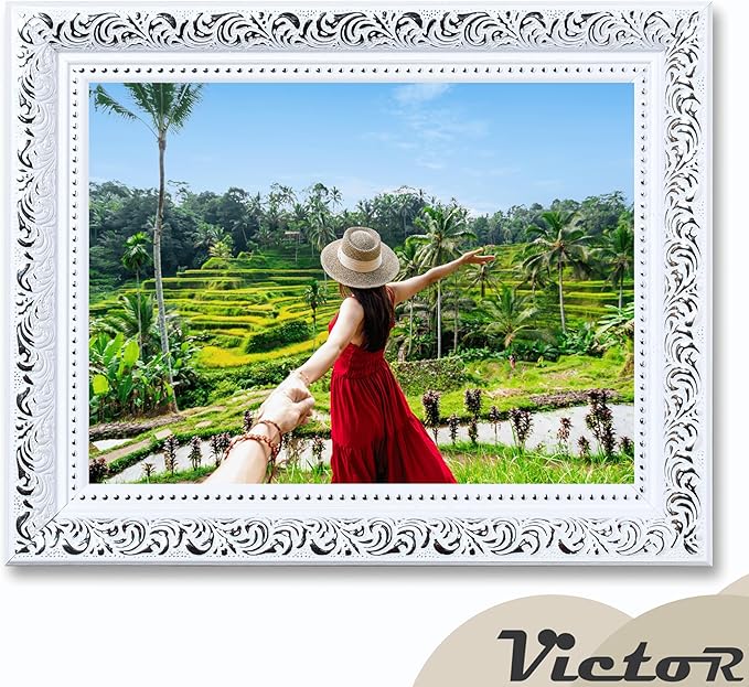 VictoR 6x8 Picture Frame Rubens White Silver - Picture Frames 6x8 - with Shutterproof Acrylic Glass - Antique - White 6 by 8