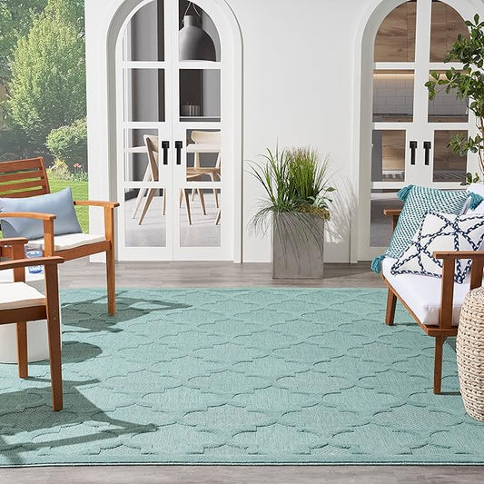 Nourison Home Easy Care Moroccan Aqua/Teal 8' x 10' Area Rug, Trellis, Easy Cleaning, Non Shedding, Bed Room, Living Room, Dining Room, Backyard, Deck, Patio (8x10)