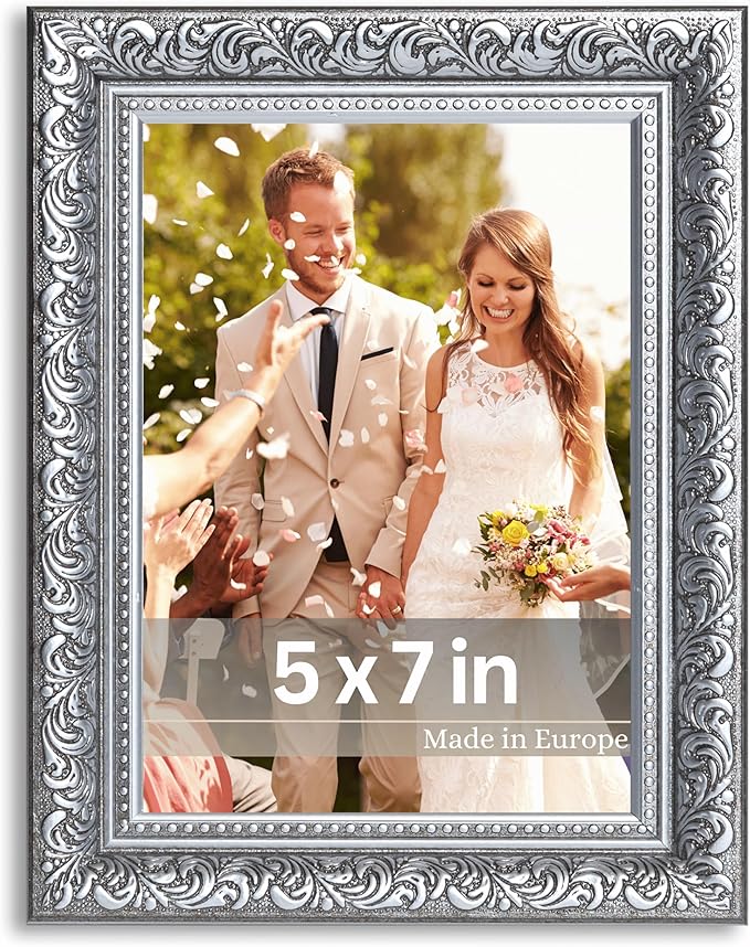 VictoR 5x7 Picture Frame Rubens Black Silver - Picture Frames 5x7 - with Shutterproof Acrylic Glass - Antique - Black 5 by 7