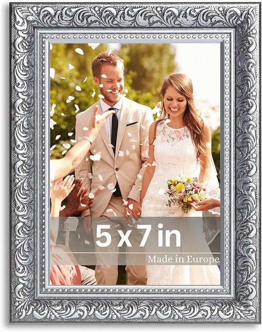 VictoR 5x7 Picture Frame Rubens Black Silver - Picture Frames 5x7 - with Shutterproof Acrylic Glass - Antique - Black 5 by 7