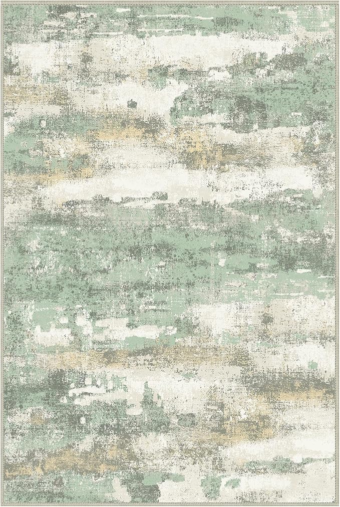 1'5''x2'5'' Rugs for Entryway Entrance Kitchen Bathroom, Machine Washable Modern Abstract Rug, Small Soft Low Pile Indoor Floor Mat with Non Slip Backing, Light Green