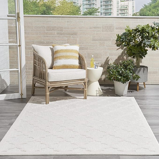 Nourison Home Easy Care Moroccan Ivory/White 5' x 7' Area Rug, Trellis, Easy Cleaning, Non Shedding, Bed Room, Living Room, Dining Room, Backyard, Deck, Patio (5x7)