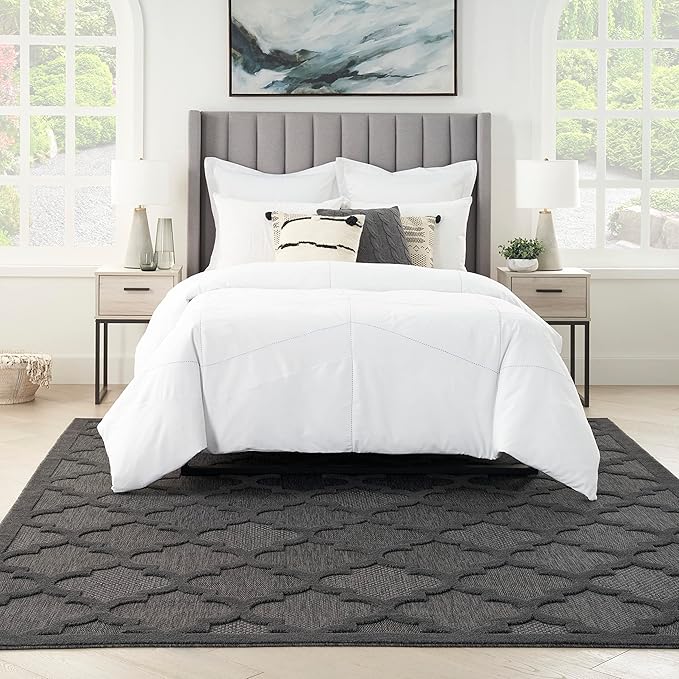 Nourison Home Easy Care Indoor/Outdoor Charcoal Black 10' x 14' Area Rug, Easy Cleaning, Non Shedding, Bed Room, Living Room, Dining Room, Backyard, Deck, Patio (10x14)