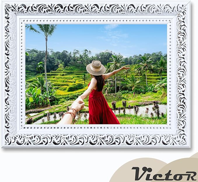 VictoR 5x7 Picture Frame Rubens White Silver - Picture Frames 5x7 - with Shutterproof Acrylic Glass - Antique - White 5 by 7
