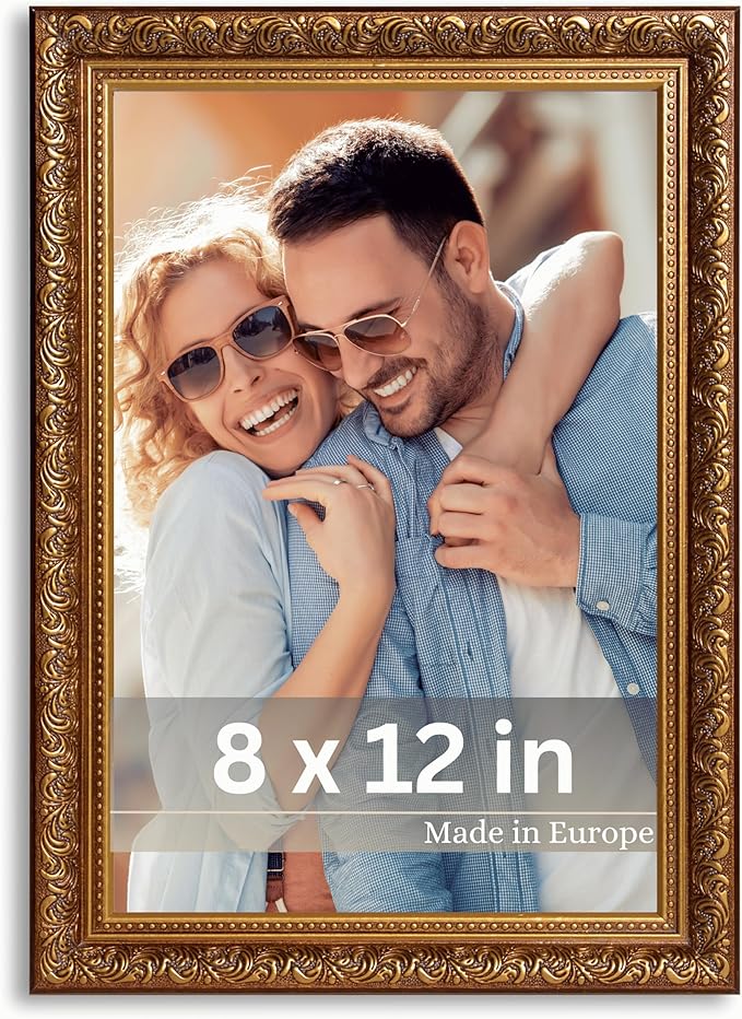 VictoR 8x12 Picture Frame Rubens Brown Gold - Picture Frames 8x12 - with Shutterproof Acrylic Glass - Antique - Brown 8 by 12 - only for hanging