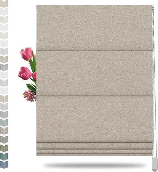 BERISSA Blackout Roman Shades for Windows,Linen Roman Blinds,Room Darkening Thermal Insulated Pull DownWindow Shades for Home Living Room Bedroom,Sand Brown,72" W x 90" H