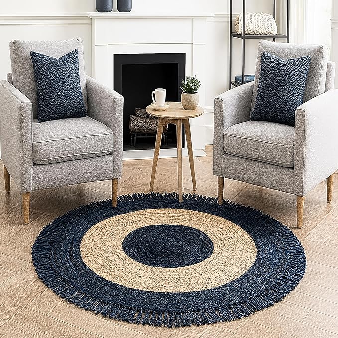 10' Round Hand Braided Natural Jute Chindi Cotton Round Rug for Entryeway, Kitchen, Doormate, Living Room Décor, Solid Farmhouse Design Indoor Outdoor Eco Friendly Carpet