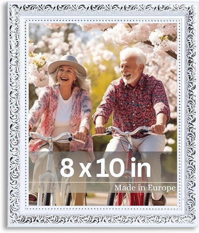 VictoR 8x10 Picture Frame Rubens White Silver - Picture Frames 8x10 - with Shutterproof Acrylic Glass - Antique - White 8 by 10 - only for hanging