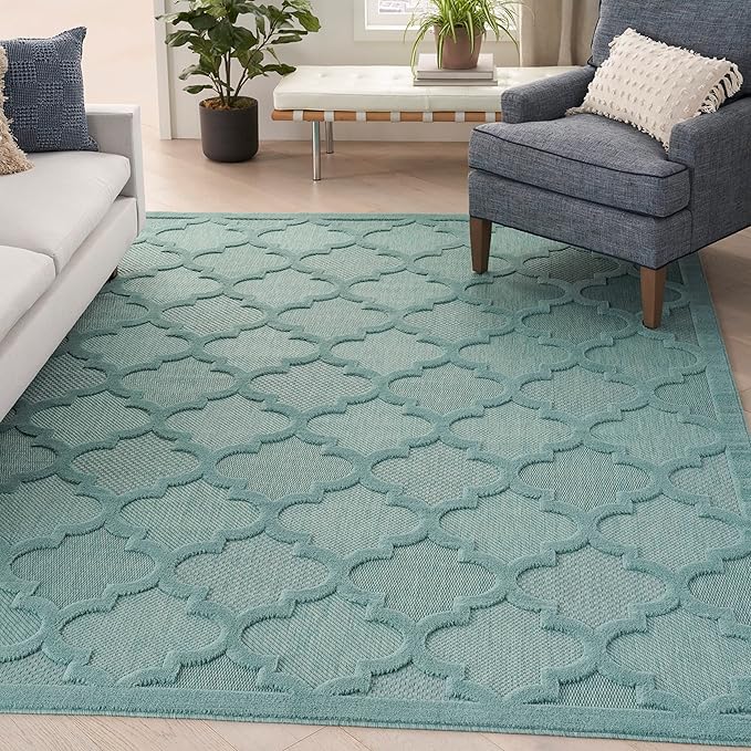 Nourison Home Easy Care 9' x 12' Aqua/Teal Indoor/Outdoor Fabric Rug