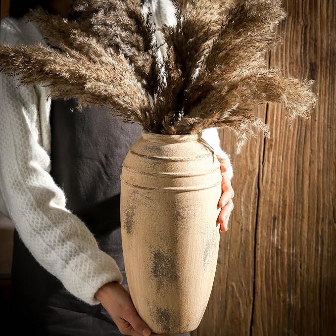 Large Ceramic Vase, 12.87 inch Tall Flower Vase for Home Decor, Vintage Retro Farmhouse Table Vases, Dining Table, Living Room, Kitchen, Office Decoration