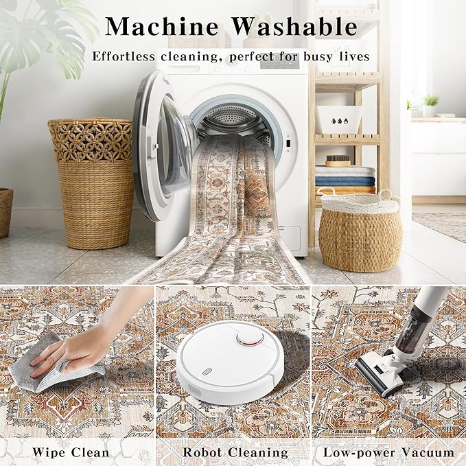 9x12 Large Area Rugs for Living Room Ultra-Soft Washable Rug Vintage Distressed Non-Slip Low Pile Stain Resistant Carpet for Bedroom Dining Room Kitchen Office