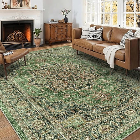 6x9 Area Rugs for Living Room Ultra-Soft Washable Rug Vintage Distressed Boho Area Rug, Non-Slip Retro Print Low Pile Stain Resistant Carpet for Bedroom Dining Room Kitchen Office