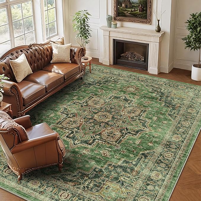 9x12 Large Area Rugs for Living Room Ultra-Soft Washable Rug Vintage Distressed Non-Slip Low Pile Stain Resistant Carpet for Bedroom Dining Room Kitchen Office