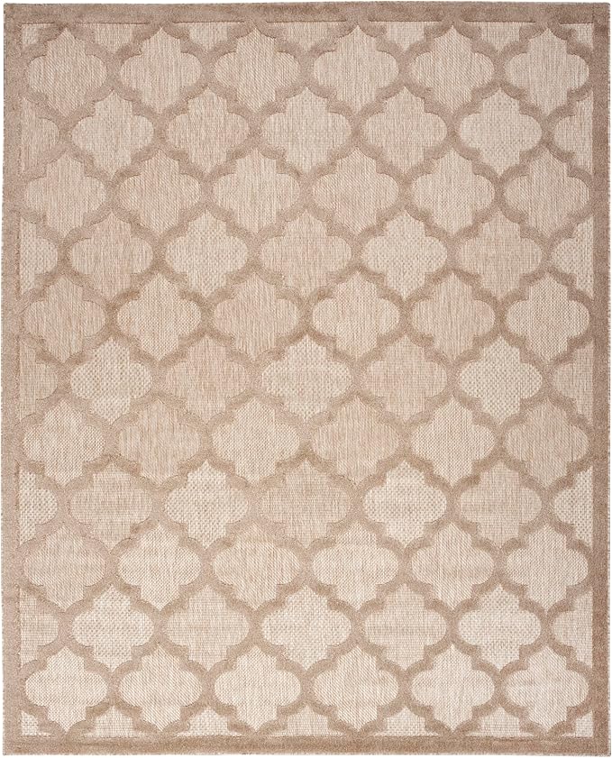 Nourison Home Easy Care Moroccan Natural Beige 7' x 10' Area Rug, Trellis, Easy Cleaning, Non Shedding, Bed Room, Living Room, Dining Room, Backyard, Deck, Patio (7x10)