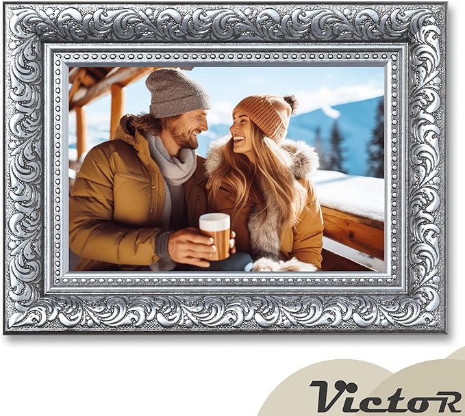 VictoR 4x6 Picture Frame Rubens Black Silver - Picture Frames 4x6 - with Shutterproof Acrylic Glass - Antique - Black 4 by 6