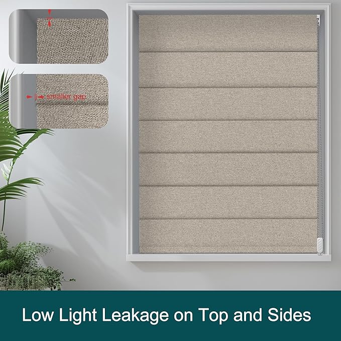 BERISSA Blackout Roman Shades for Windows,Linen Roman Blinds,Room Darkening Thermal Insulated Pull DownWindow Shades for Home Living Room Bedroom,Sand Brown,31" W x 48" H