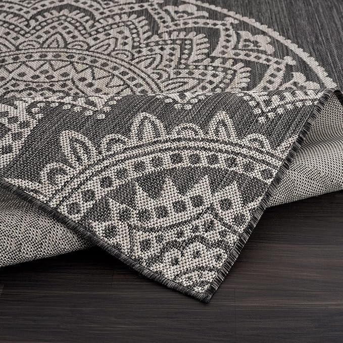CAMILSON Outdoor Rug 5x7 Modern Area Rugs for Indoor and Outdoor Patios and Porches - Waterproof Washable Non-Shedding Easy-to-Clean Outside Carpet (5 x 7, Medallion - Dark Grey/Light Grey)