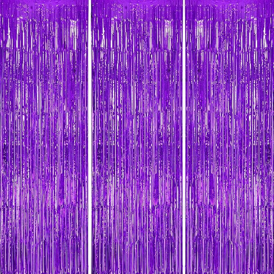 3 Pack Foil Fringe Backdrop - Purple Shiny Tinsel Curtains for Party Decoration/Photo Booth Props - 3.3x8.2 FT Metallic Foil Backdrop for Birthday, Wedding, Graduation, Christmas.