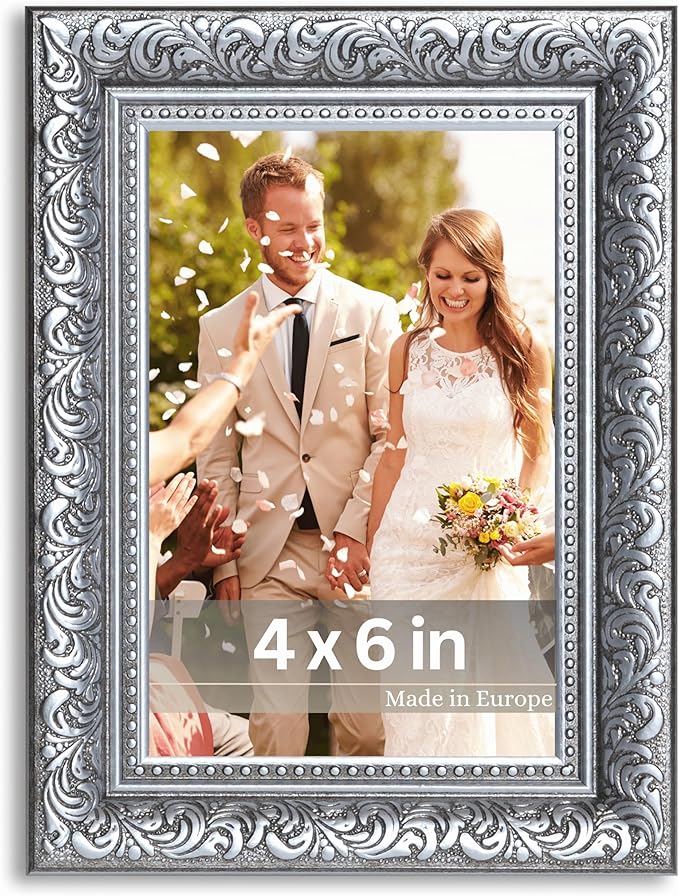 VictoR 4x6 Picture Frame Rubens Black Silver - Picture Frames 4x6 - with Shutterproof Acrylic Glass - Antique - Black 4 by 6