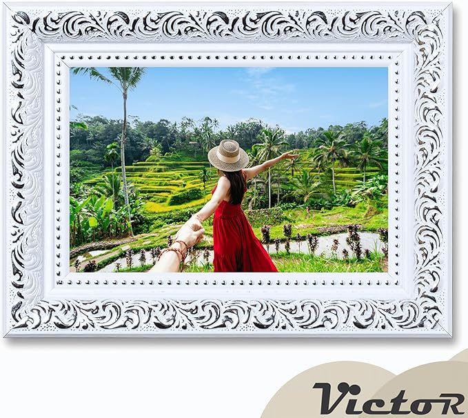 VictoR 4x6 Picture Frame Rubens White Silver - Picture Frames 4x6 - with Shutterproof Acrylic Glass - Antique - White 4 by 6